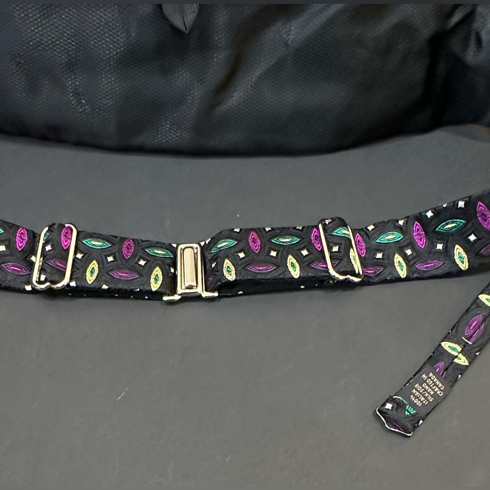 🌟HP🌟VTG 1990s Dion 1967 Mardi Gras Black Multi Silk Cummerbund & Bow Tie Set - Picture 8 of 11